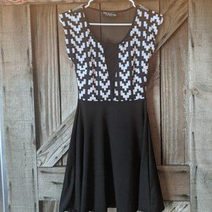 B&W Houndstooth sheer skater dress
